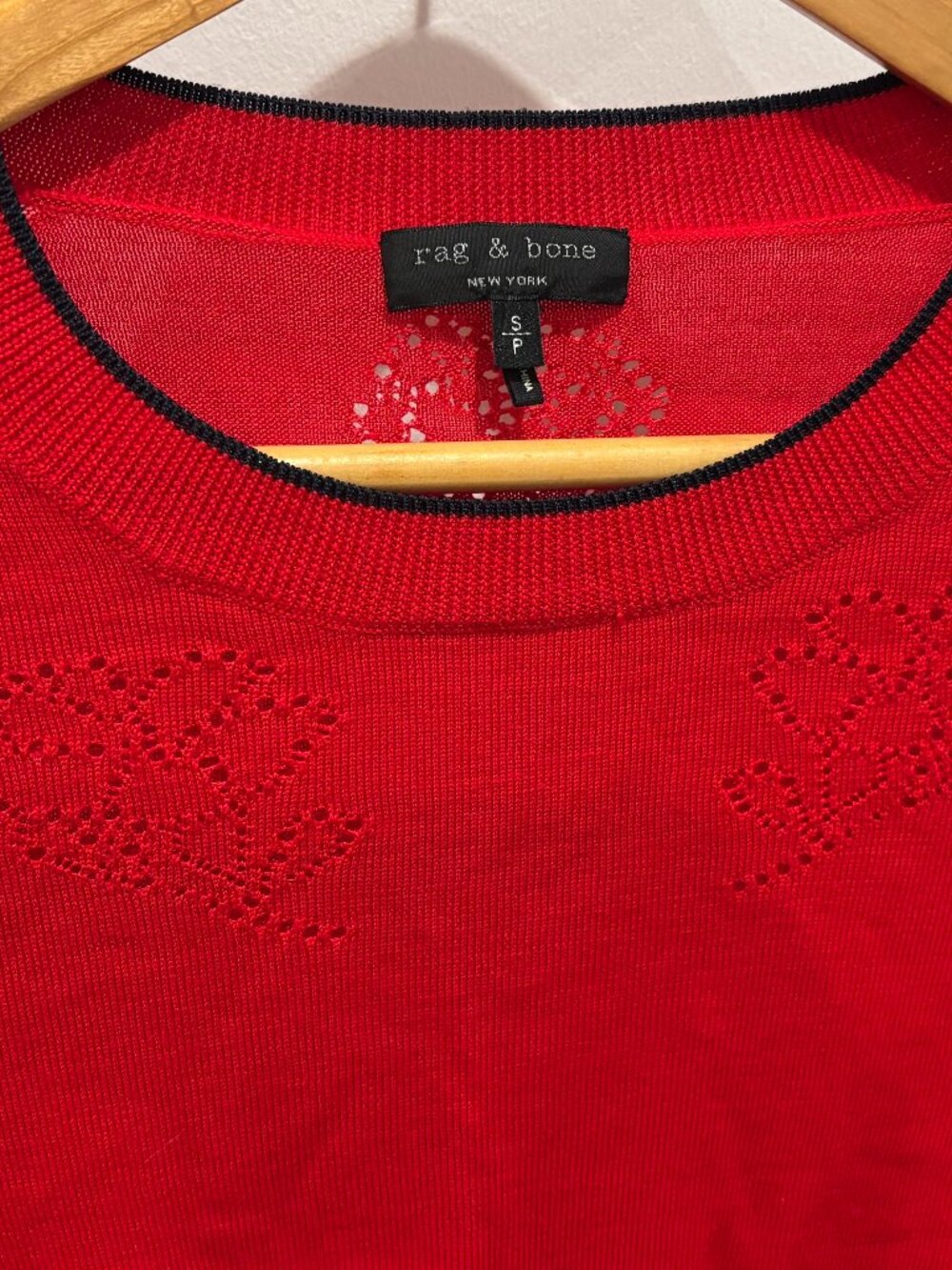 Rag & Bone Adriana Pointelle Knit Red Cut Out Flower Sweater